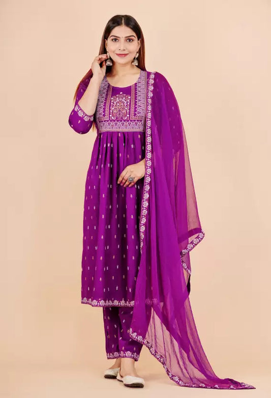 Women Purple Viscose Rayon Kurta and Pant Set