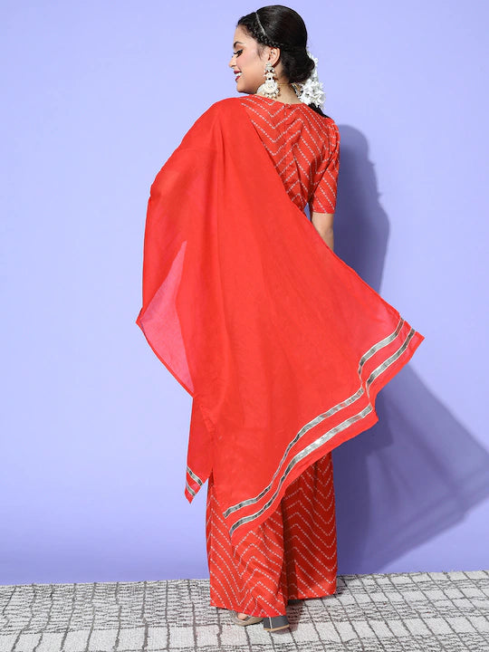 Women Bandhani Polyester Fusion Bottom Kurta Set