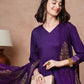 Women Purple Cotton Rayon Kurti Pant Set