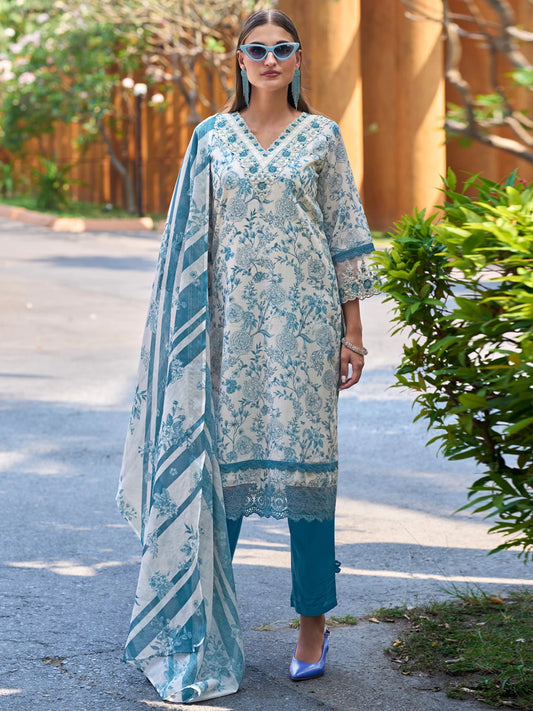 Women Pure Cotton Kurta Pant Dupatta Set