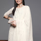 Women Off White Floral Mirror detail Cotton Straight Kurta & Palazzos with Dupatta