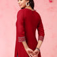 Red Embroidered Yoke Design Straight Kurti