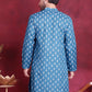 Men Blue Ethnic Motif Printed Straight Kurta