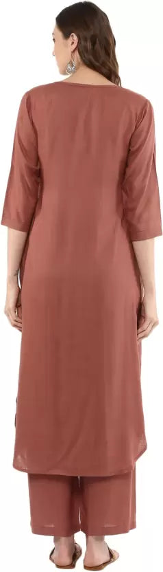 Women Rust Solid Kurta with Palazzos