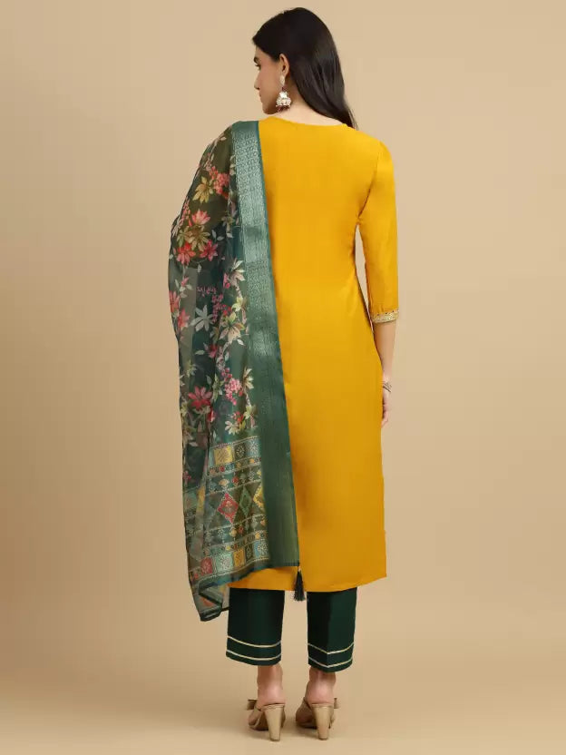 Women Yellow Silk Blend Kurta Pant Dupatta Set