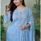 Women Blue Viscose Rayon Kurta Pant Dupatta Set