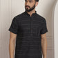 Stripes Printed Mandarin Collar Cotton Straight Kurta