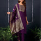 Women Purple Cotton Blend Kurta Pant Dupatta Set