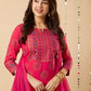 Women Pink Cotton Blend Kurta Pant Dupatta Set