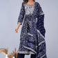 Embroidered Blue Kurta, Bottom & Dupatta Set