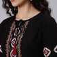 Black Embroidered Tie-Up Neck Ethnic A-Line Midi Dress