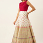 Women White Pink Made To Measure Ethnic Motifs A-Line Maxi Dress
