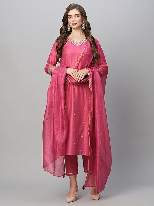 Ethnic Motifs Embroidered Sequinned Kurta With Trousers & Dupatta