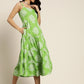 Women Green & White Ethnic Motifs Printed Tiered A-Line Dress