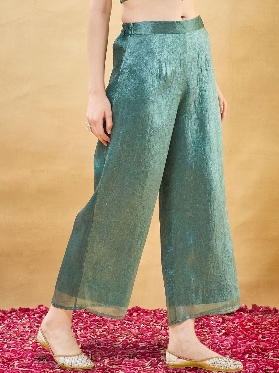 Women Silk Kurta And Spaghetti Blouse With Palazzo Set