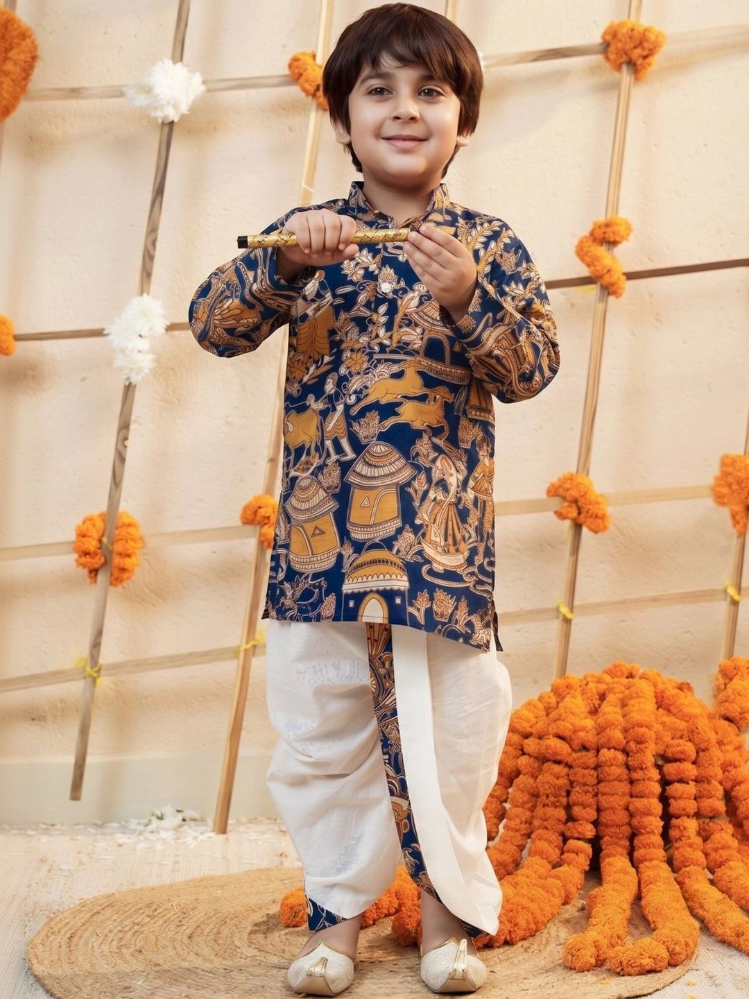 Boys Ethnic Motifs Printed Regular Pure Cotton Kurta with Dhoti Pants