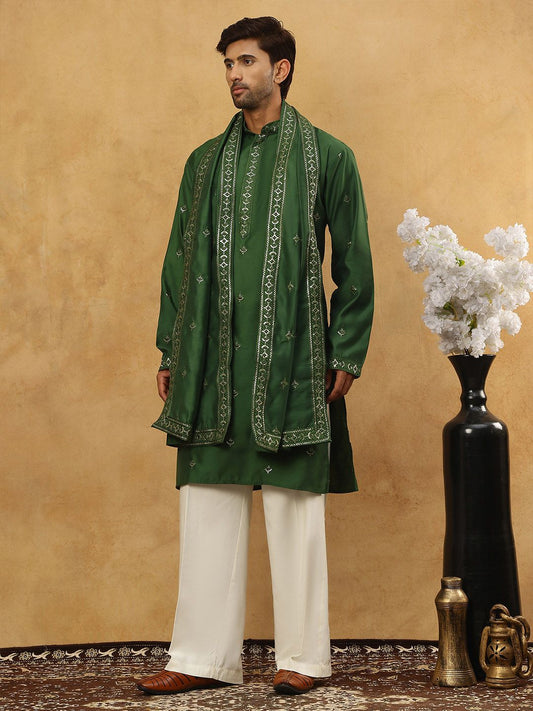 Floral Embroidered Regular Sequinned Kurta With Korean Pants & Dupatta