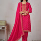 Pink Ethnic Motifs Embroidered Kurta with Churidar & Dupatta