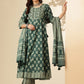 Green Floral Printed Aari Work Pure Cotton Anarkali Kurta with Trousers & Dupatta