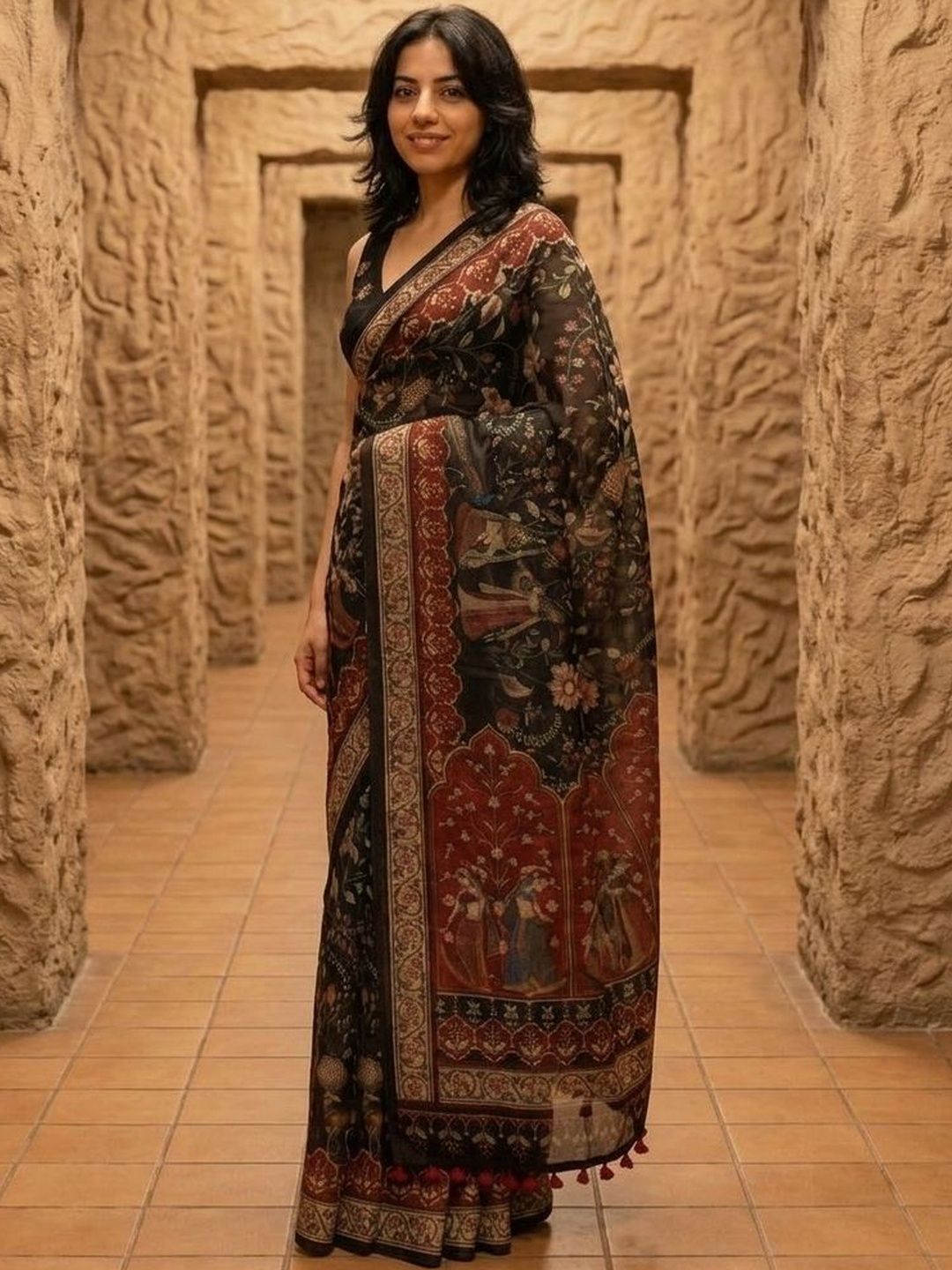 Ethnic Motifs Silk Blend Designer Saree