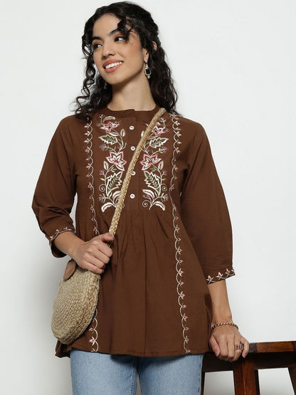 Women Mandarin Collar Printed Tunic