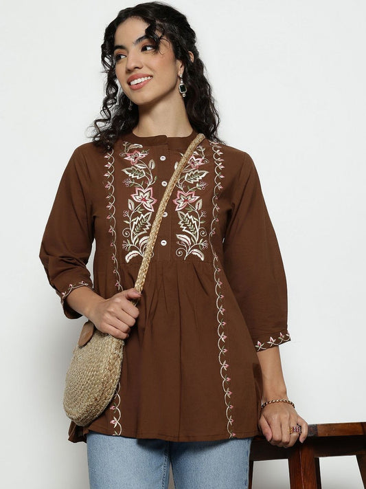 Women Mandarin Collar Printed Tunic