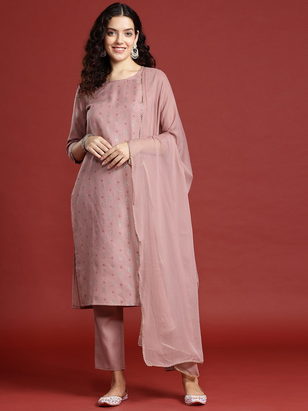 Ethnic Motifs Printed Regular Kurta with Trousers & Dupatta