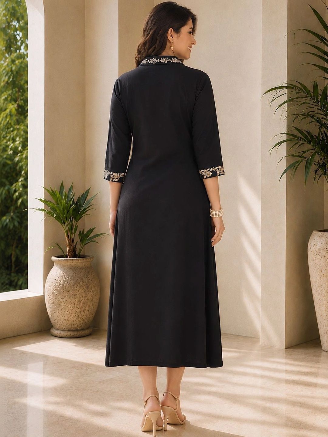 Ethnic Motifs Embroidered A-Line Midi Dress