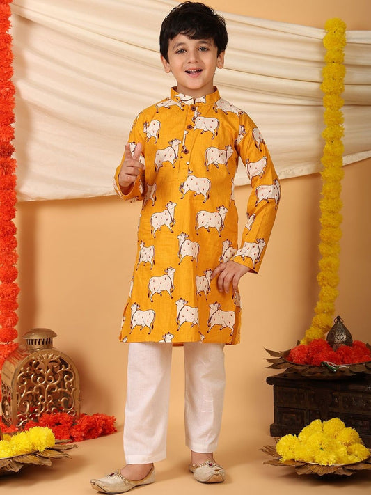 Boys Printed Regular Pure Cotton Kurta with Pyjamas