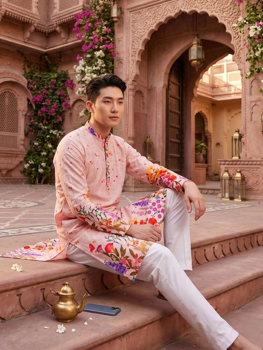 Men Ethnic Motifs Embroidered Chikankari Indie Prints Kurta