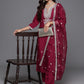 Embroidered Regular Sequinned Kurta with Trousers & Dupatta