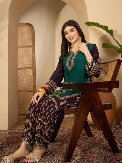Printed Round Neck Tunic & Trousers Co-Ords Set