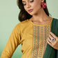 Yellow Ethnic Motifs Woven Design Straight Kurta With Trouser & Dupatta