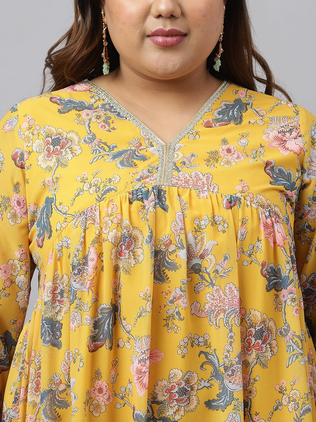 Plus Size Floral Printed Gotta Patti Kurta With Sharara & Dupatta