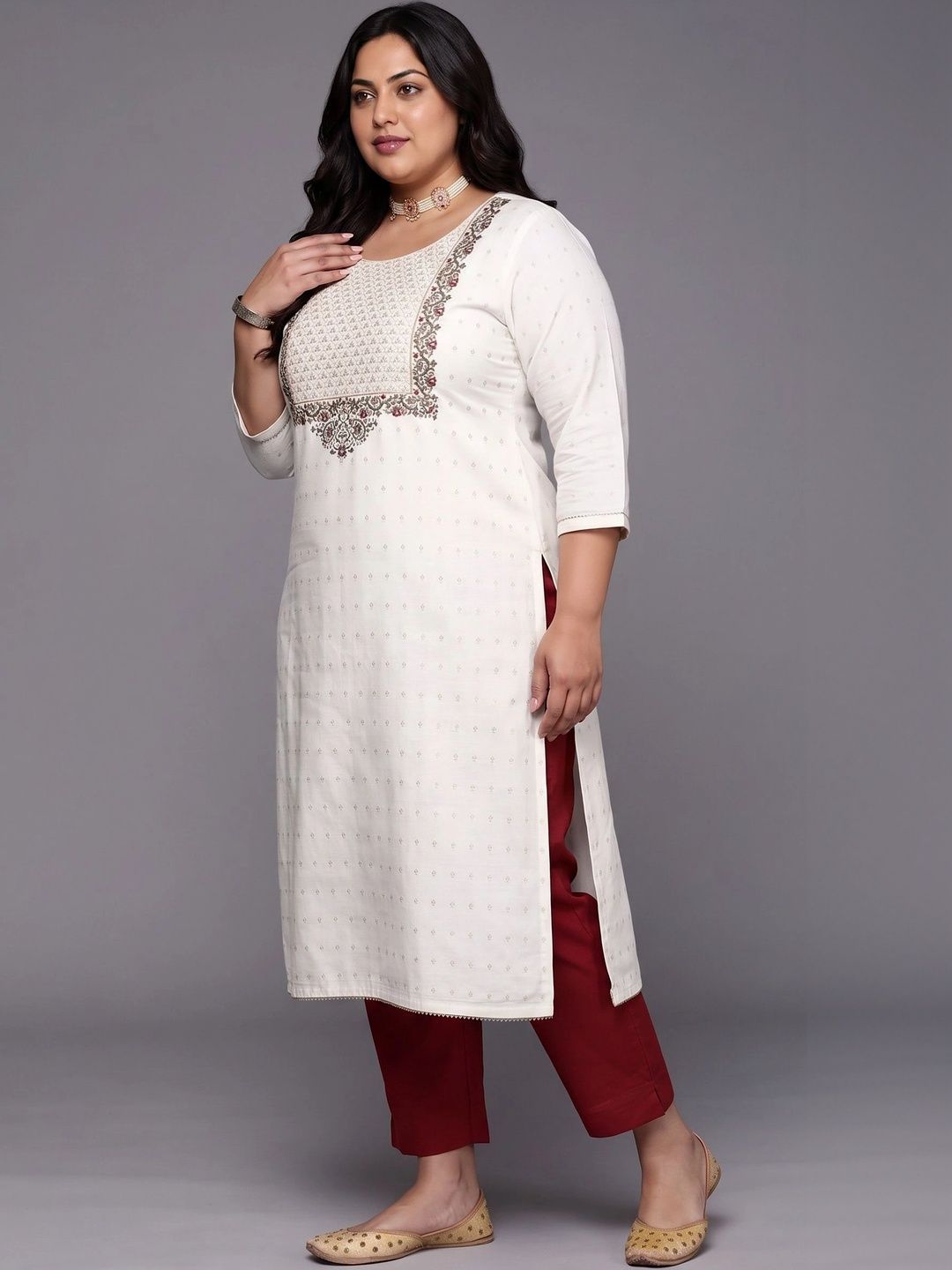 Women Ethnic Motifs Embroidered Regular Thread Work Kurta with Trousers & With Dupatta
