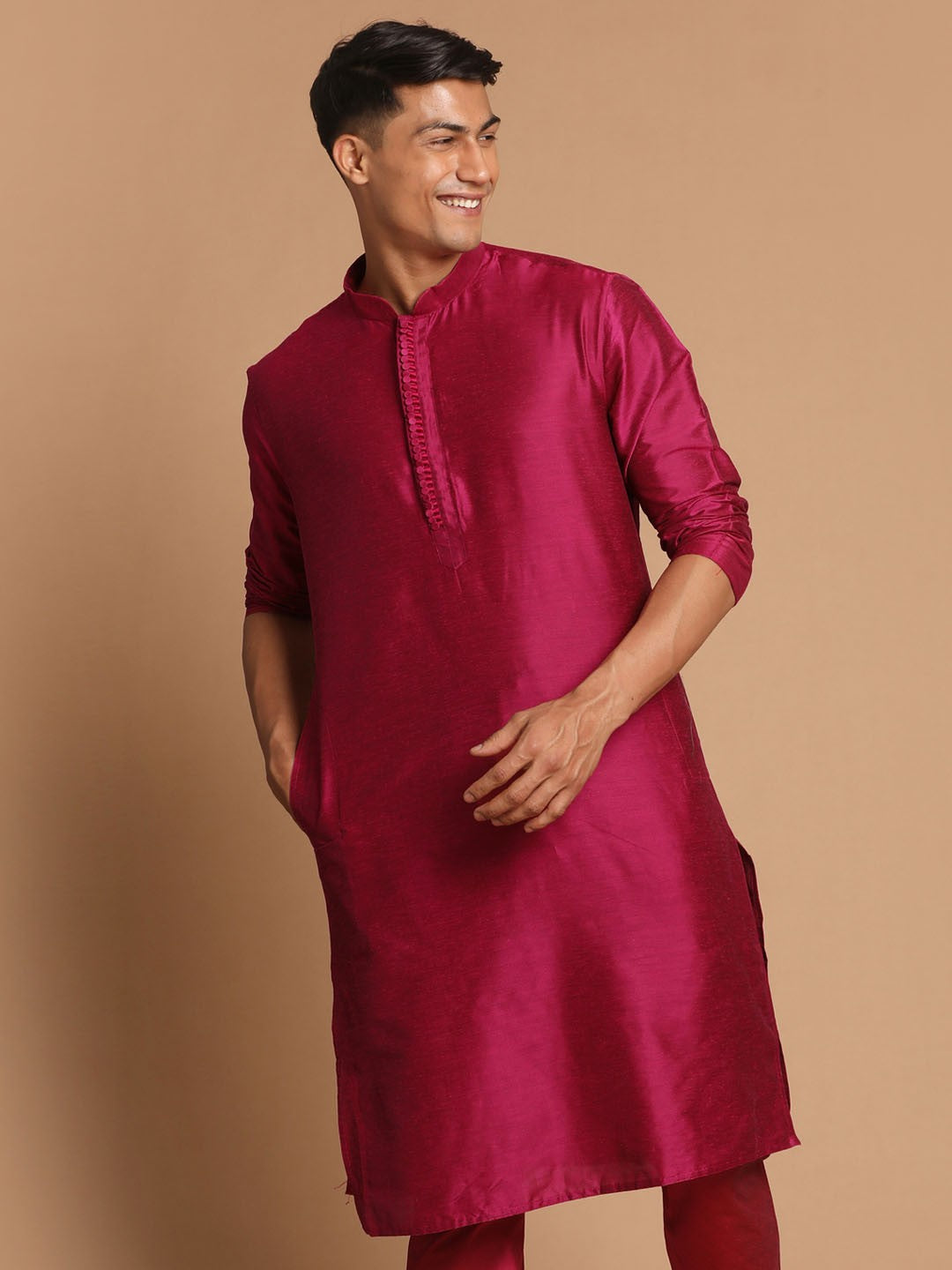 Men Pink Viscose Regular Kurta