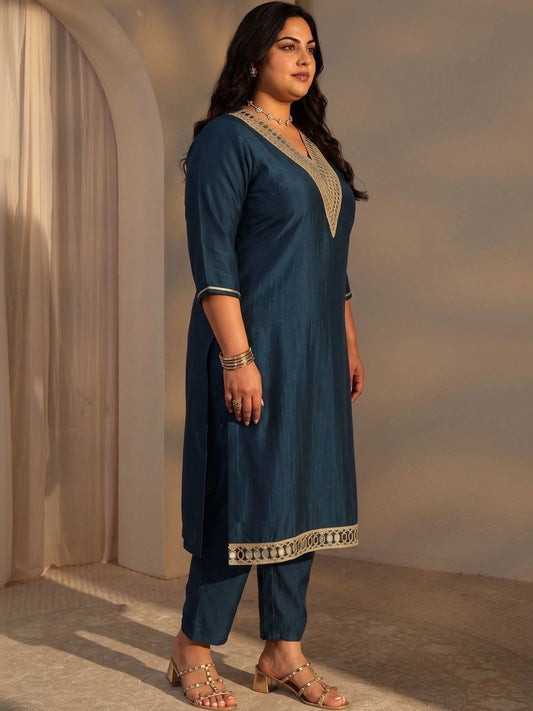 Women Regular Mirror Work Kurta with Trousers