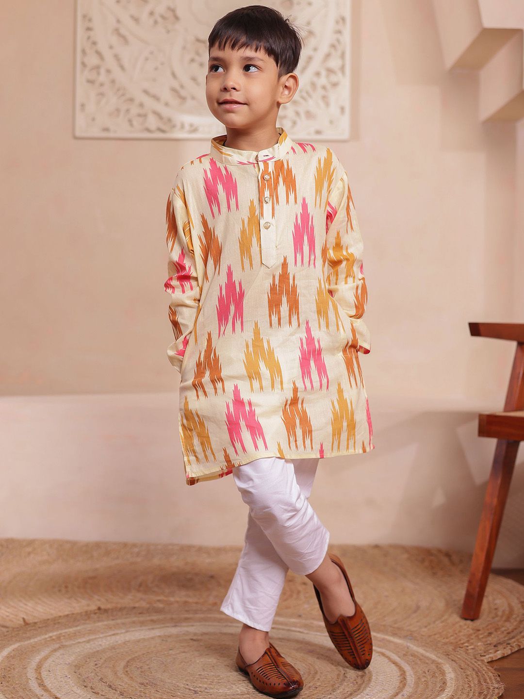 Boys Abstract Printed Cotton Kurta with Pyjama