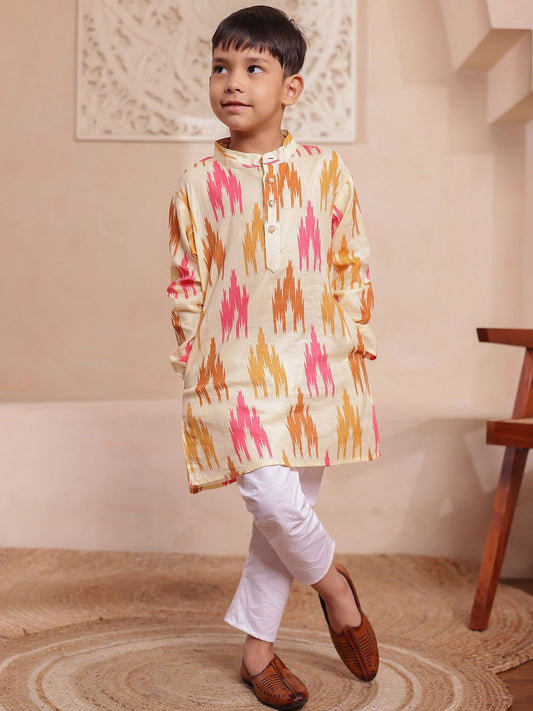 Boys Abstract Printed Cotton Kurta with Pyjama
