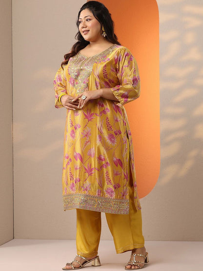 Plus Size Floral Printed Regular Kurta with Palazzos & With Dupatta