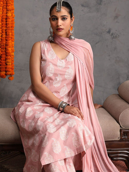 Women Ethnic Motifs Printed Regular Pure Cotton Kurta with Trousers & With Dupatta