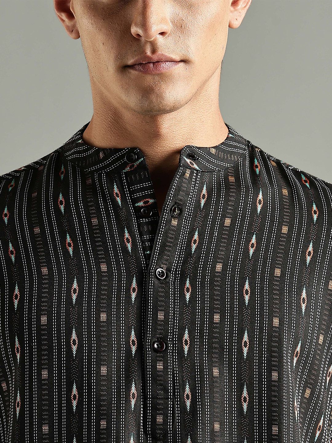 Striped Thread Work Kurta