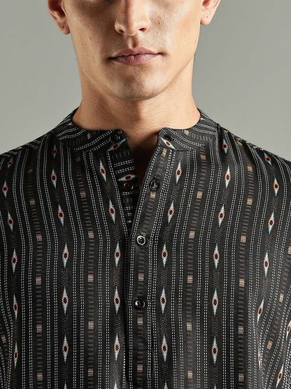 Striped Thread Work Kurta
