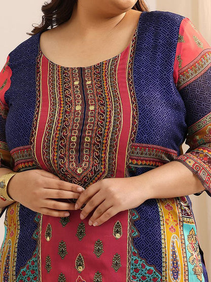Women Plus Size Ethnic Motifs Printed Kurta with Palazzos & Dupatta