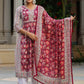 Floral Printed Pure Cotton A-line Kurta With Trousers & Dupatta