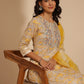 Mustard Yellow Ethnic Motifs Printed Thread Work Kurta with Trousers & Dupatta