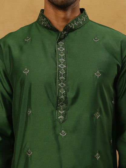 Floral Embroidered Regular Sequinned Kurta With Korean Pants & Dupatta