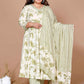 Plus Size Floral Printed Pure Cotton Anarkali Kurta with Trousers & Dupatta