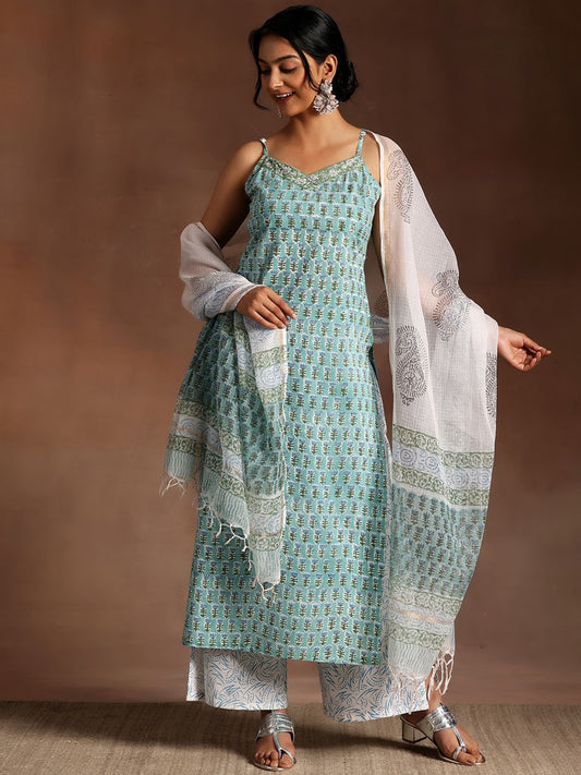 Floral Printed Pure Cotton Kurta & Palazzos With Dupatta