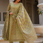 Green Floral Printed Panelled Pure Cotton Anarkali Kurta With Trousers & Dupatta